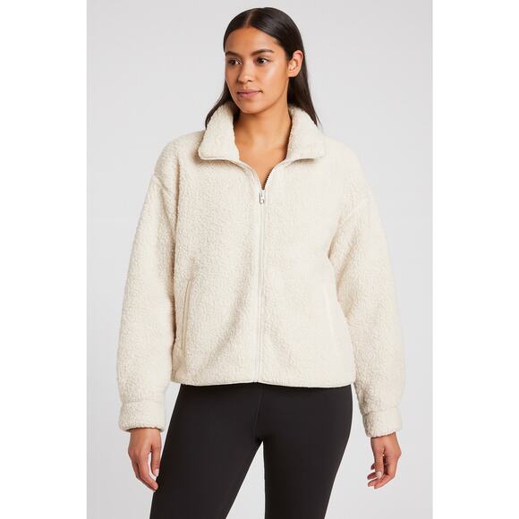 Athleta Women’s Sherpa Fleece Zip Jacket Cream White M Cozy Full Zip perfromance - Picture 1 of 11